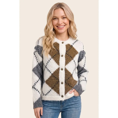 Argyle Button Down Sweater Cardigan