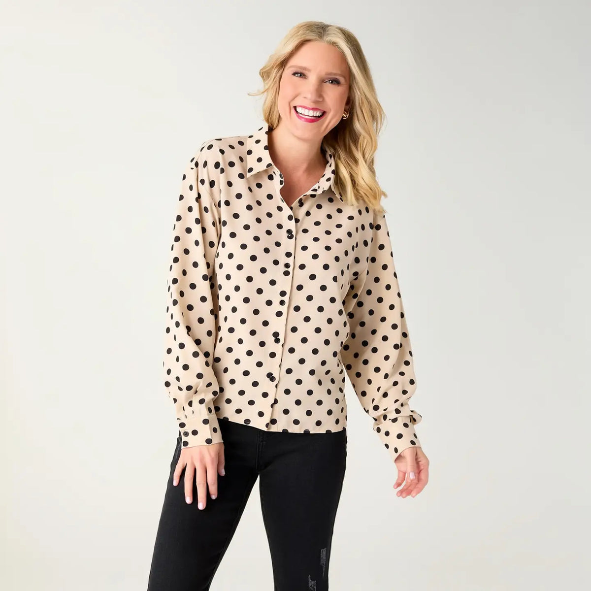Dot Print Collared Blouse