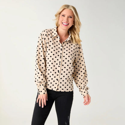 Dot Print Collared Blouse