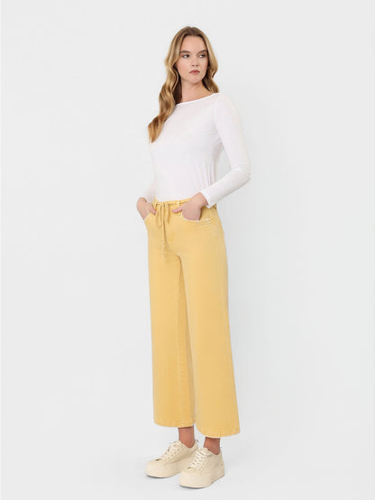 High Rise Drawstring Color Crop Wide Leg Jeans