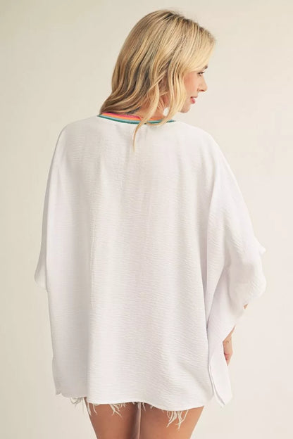 Drop Shoulder Batwing Sleeves Loose Fit Solid Top