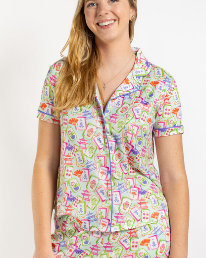 Mahjong Dreams Button Up Sleep Shirt