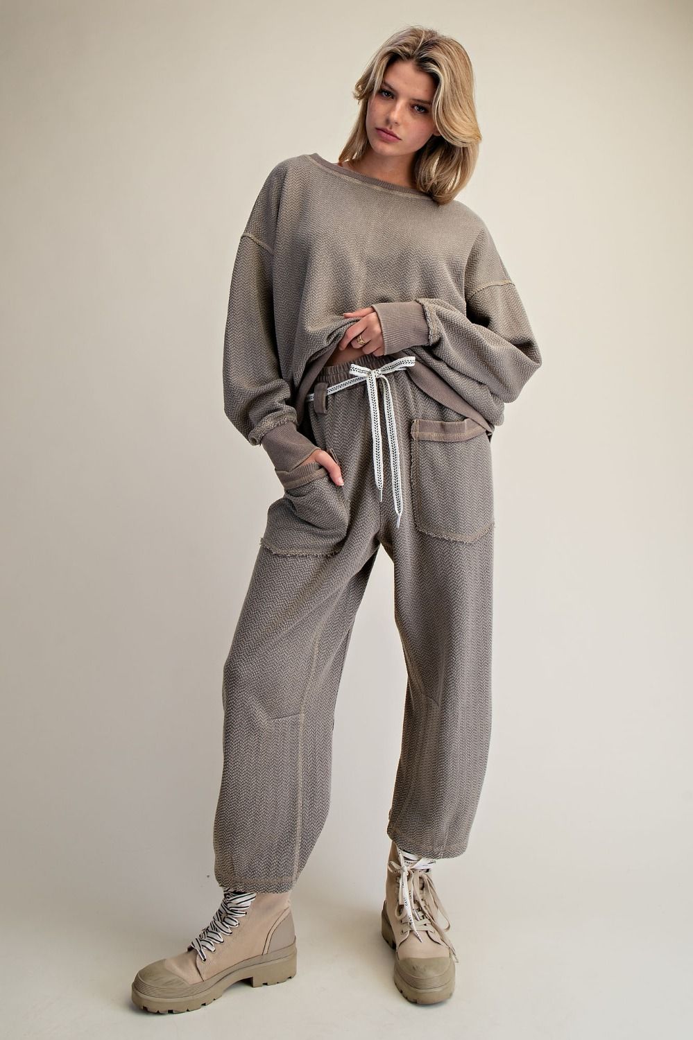 Textured Knit Washed Pants