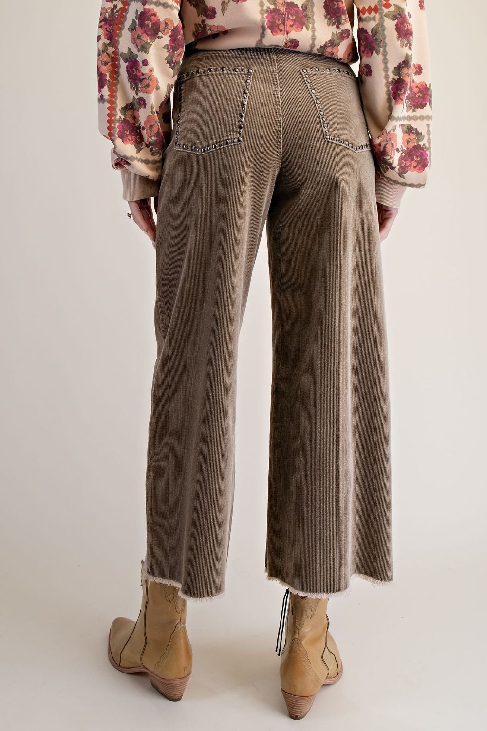 Stud Detailing Washed Corduroy Pants