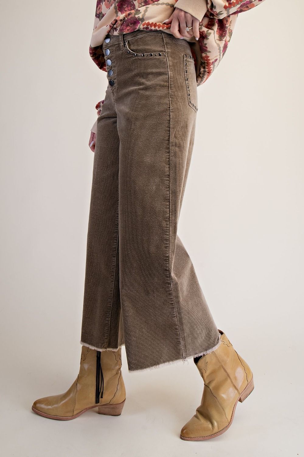 Stud Detailing Washed Corduroy Pants