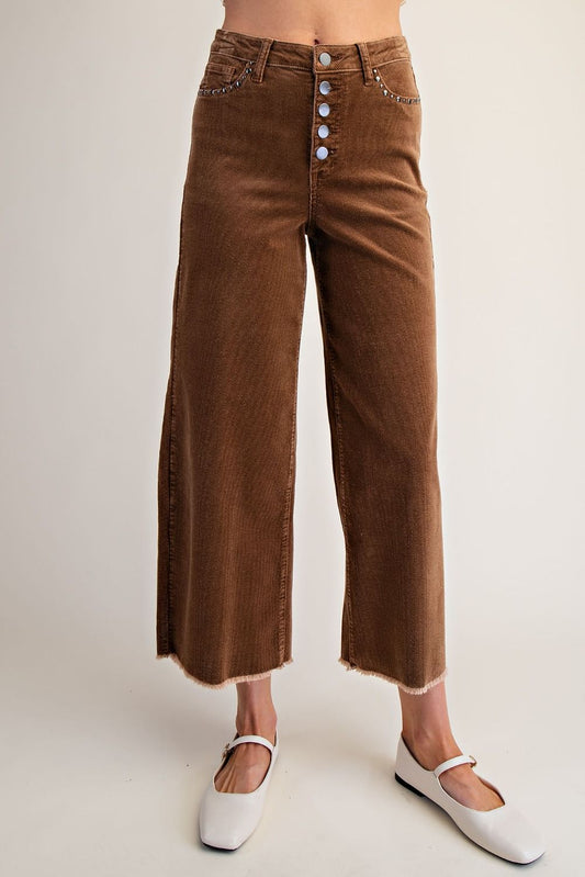 Stud Detailing Washed Corduroy Pants