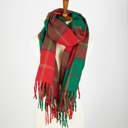 Kylie Windowpane Red Plaid Fringe Scarf