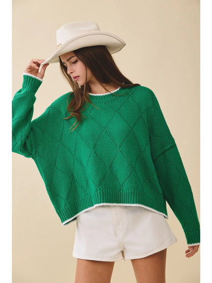 Diamond Knit Pullover Sweater