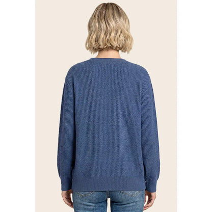 Vertically Textured Balloon Sleeve Sweater