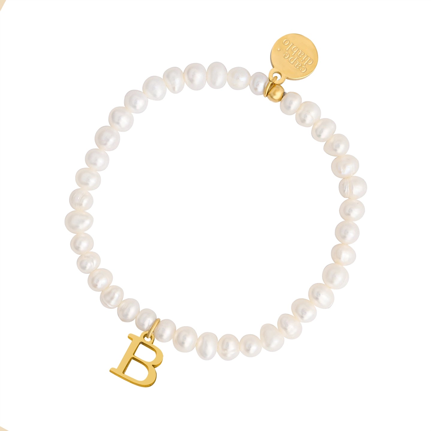 Golden Pearl Initial Letter Bracelet - B