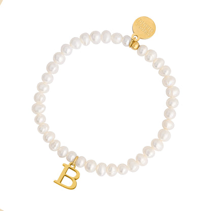 Golden Pearl Initial Letter Bracelet - B