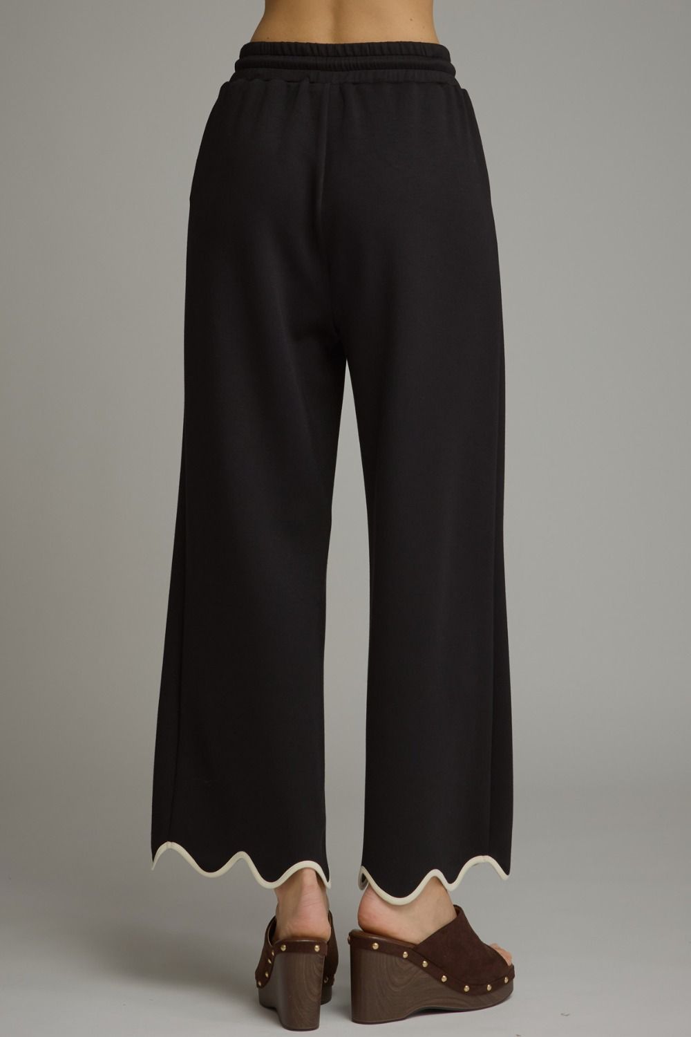Elastic Waistband Scallop Hem Pants