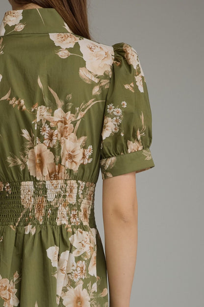 Floral Short Puff Sleeve Midi Dress