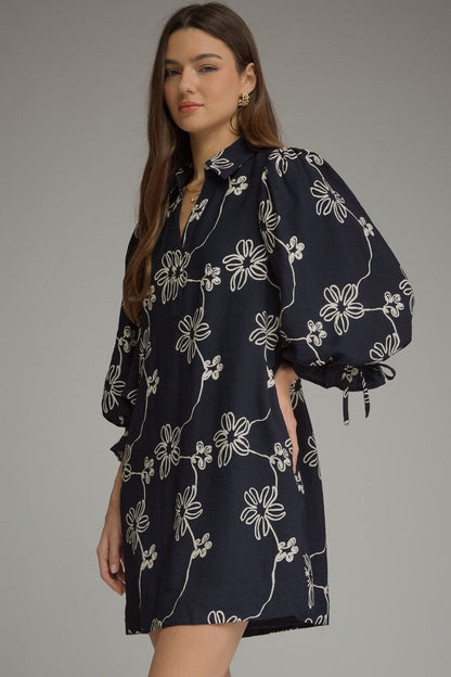 Floral Balloon Sleeve Mini Dress
