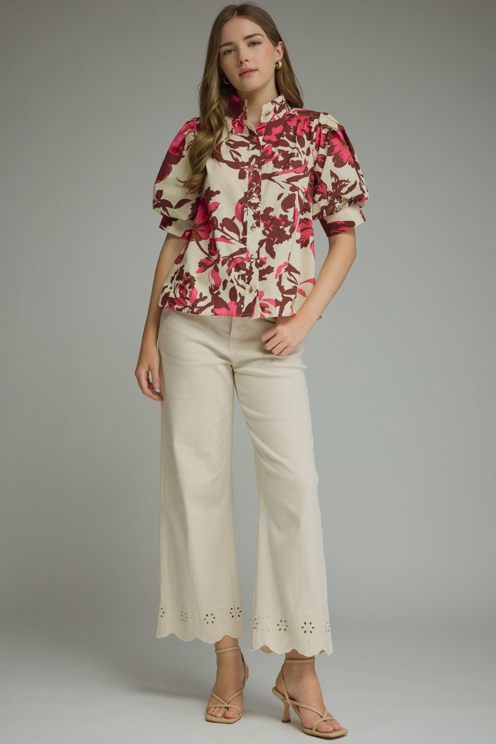 Printed Short Puff Sleeve Top
