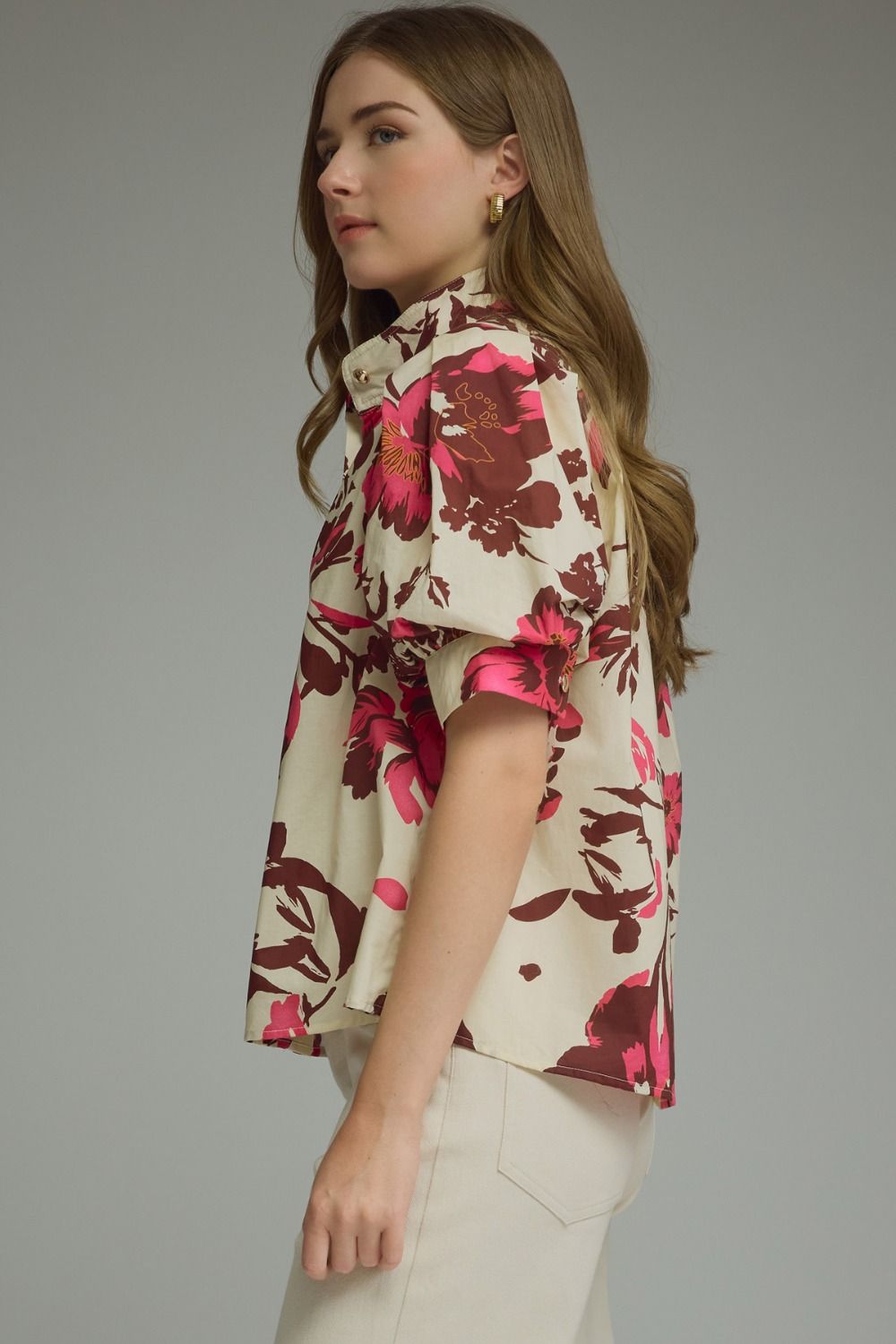 Printed Short Puff Sleeve Top