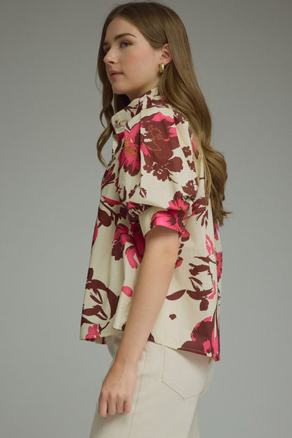 Printed Short Puff Sleeve Top