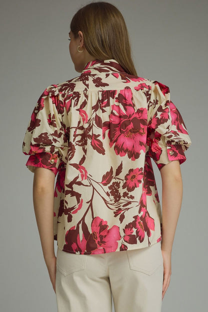 Printed Short Puff Sleeve Top