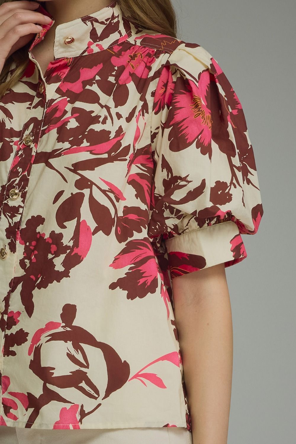 Printed Short Puff Sleeve Top