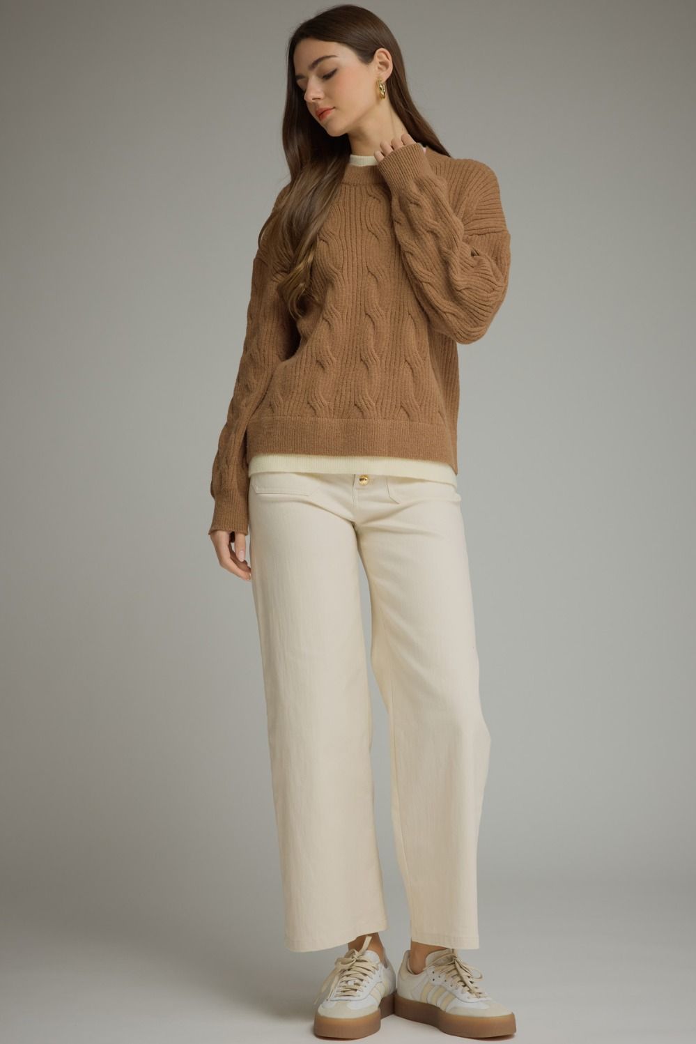 Layered Cable Knit Long Sleeve Sweater