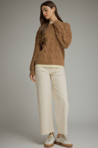Layered Cable Knit Long Sleeve Sweater