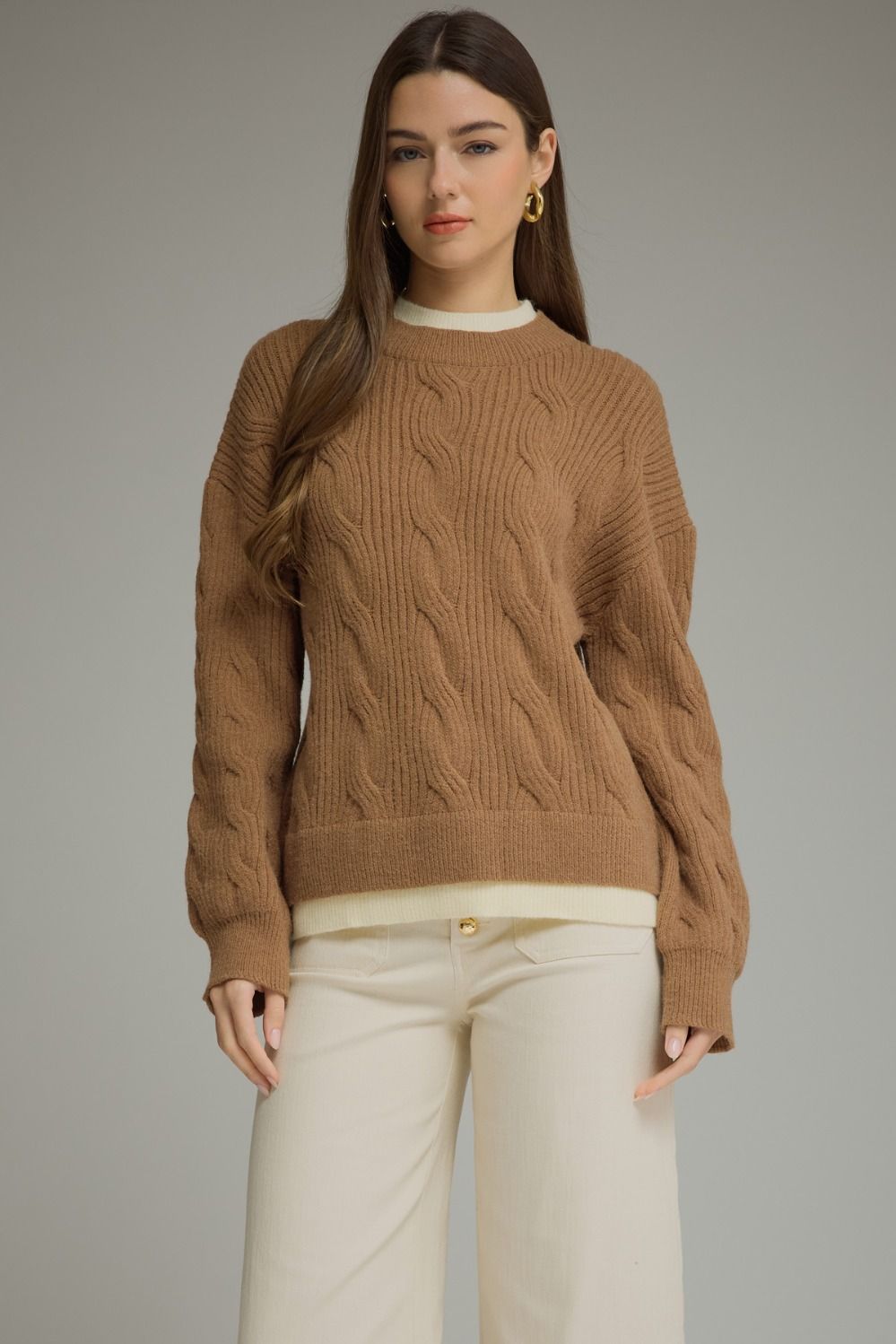 Layered Cable Knit Long Sleeve Sweater