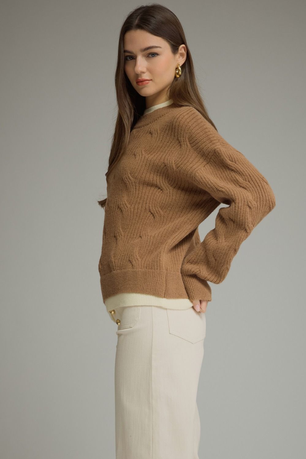 Layered Cable Knit Long Sleeve Sweater