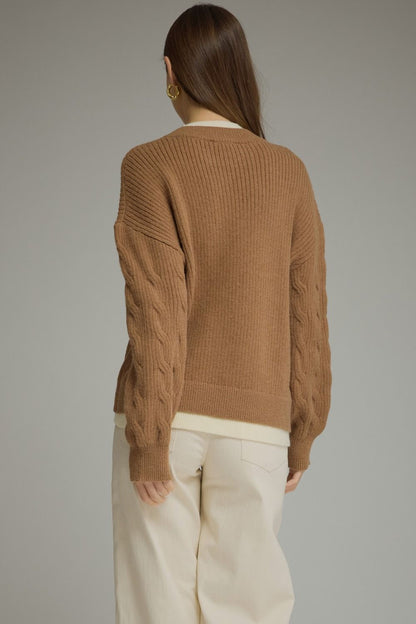 Layered Cable Knit Long Sleeve Sweater