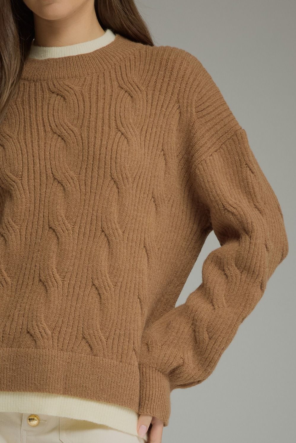 Layered Cable Knit Long Sleeve Sweater
