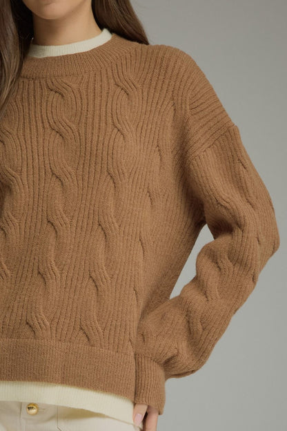 Layered Cable Knit Long Sleeve Sweater