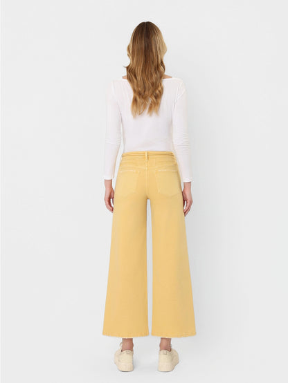 High Rise Drawstring Color Crop Wide Leg Jeans