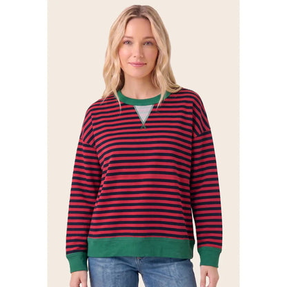 Pop Color Trimmed Stripe Sweatshirt