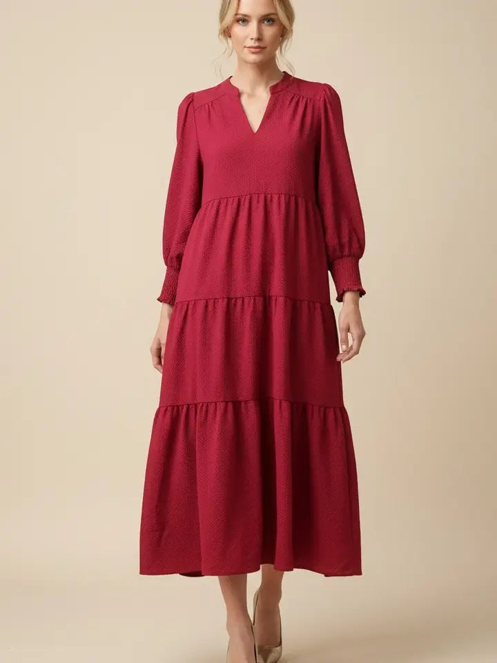 Long Sleeve Tiered Midi Dress