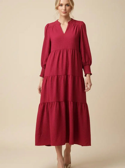 Long Sleeve Tiered Midi Dress