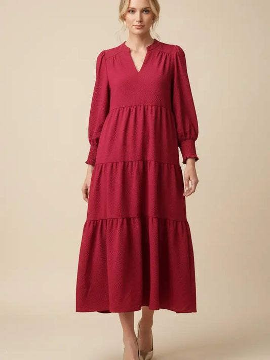 Long Sleeve Tiered Midi Dress
