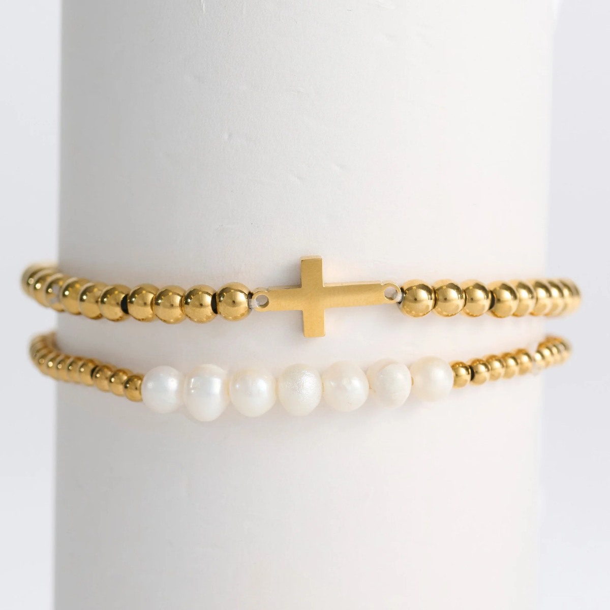 Narelle Pearl and Cross Bracelet Set