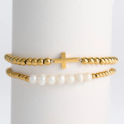 Narelle Pearl and Cross Bracelet Set