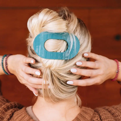Flat Round Hair Clip | Teal with It | Large