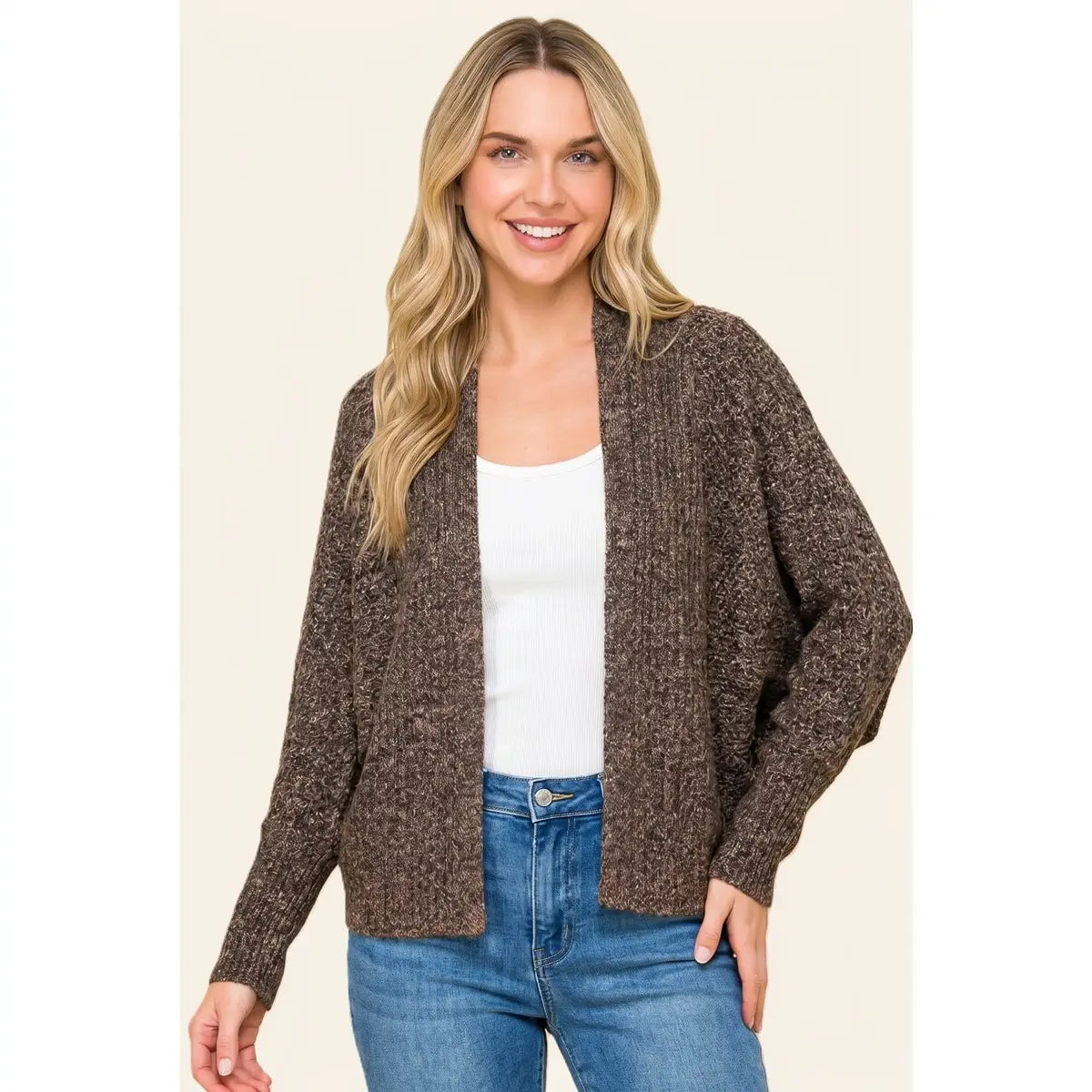 Waffle Batwing Dolman Sleeve Cardigan