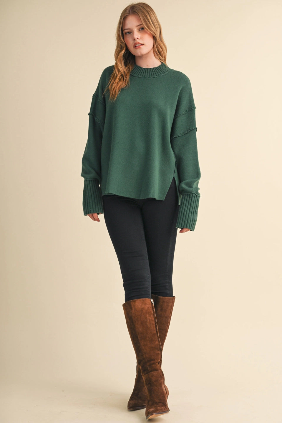 Drop Shoulder Long Sleeve Ribbed Sweater