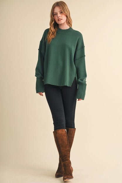 Drop Shoulder Long Sleeve Ribbed Sweater