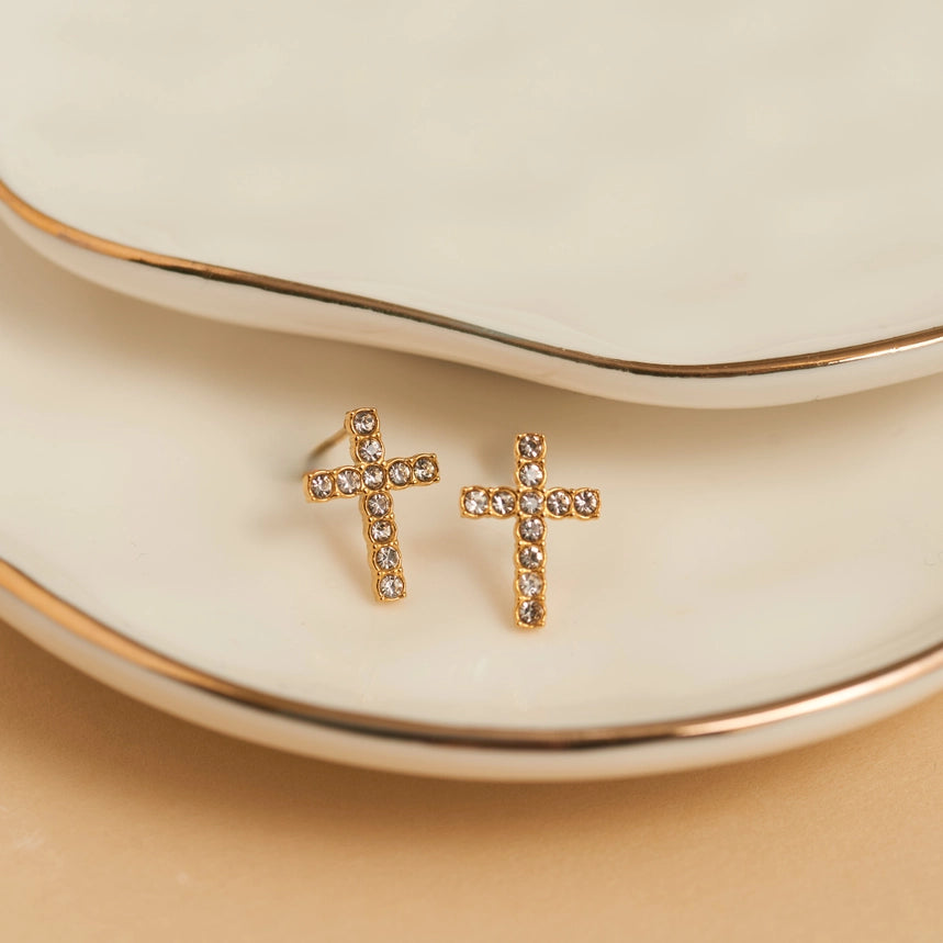 Narelle Pave Cross Stud Waterproof Earrings