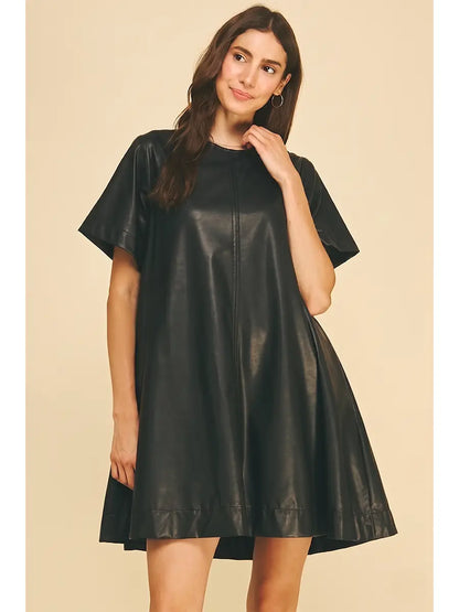 Faux Leather A-Line Dress