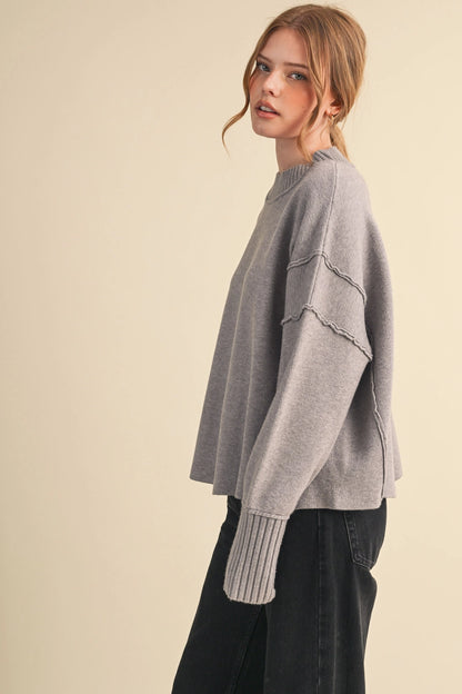 Drop Shoulder Long Sleeve Ribbed Sweater