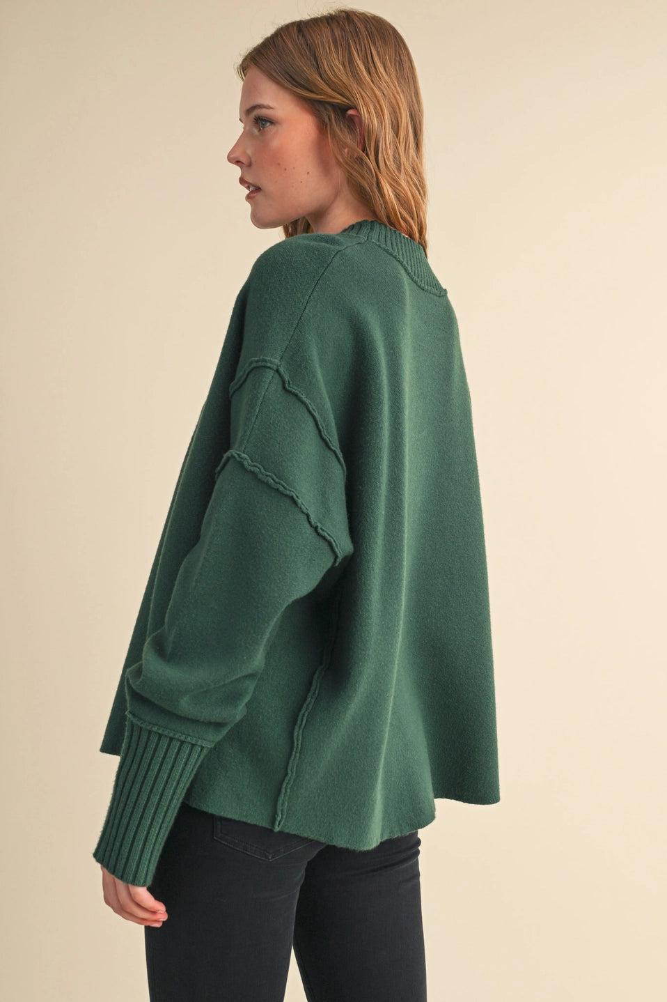 Drop Shoulder Long Sleeve Ribbed Sweater