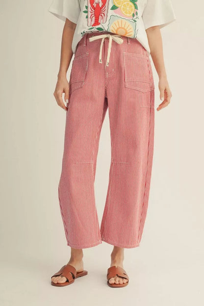 Drawstring Stripe Barrel Pants | 2 Colors Available
