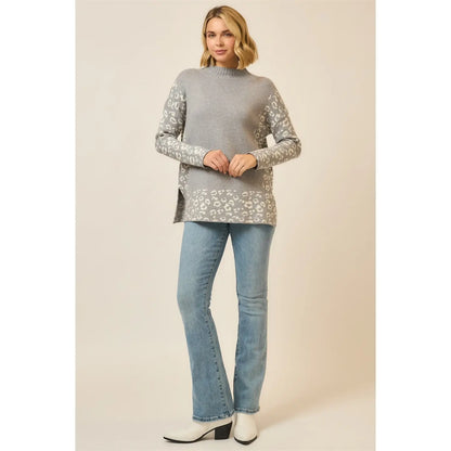 Leopard Contrast Knit Crewneck Sweater