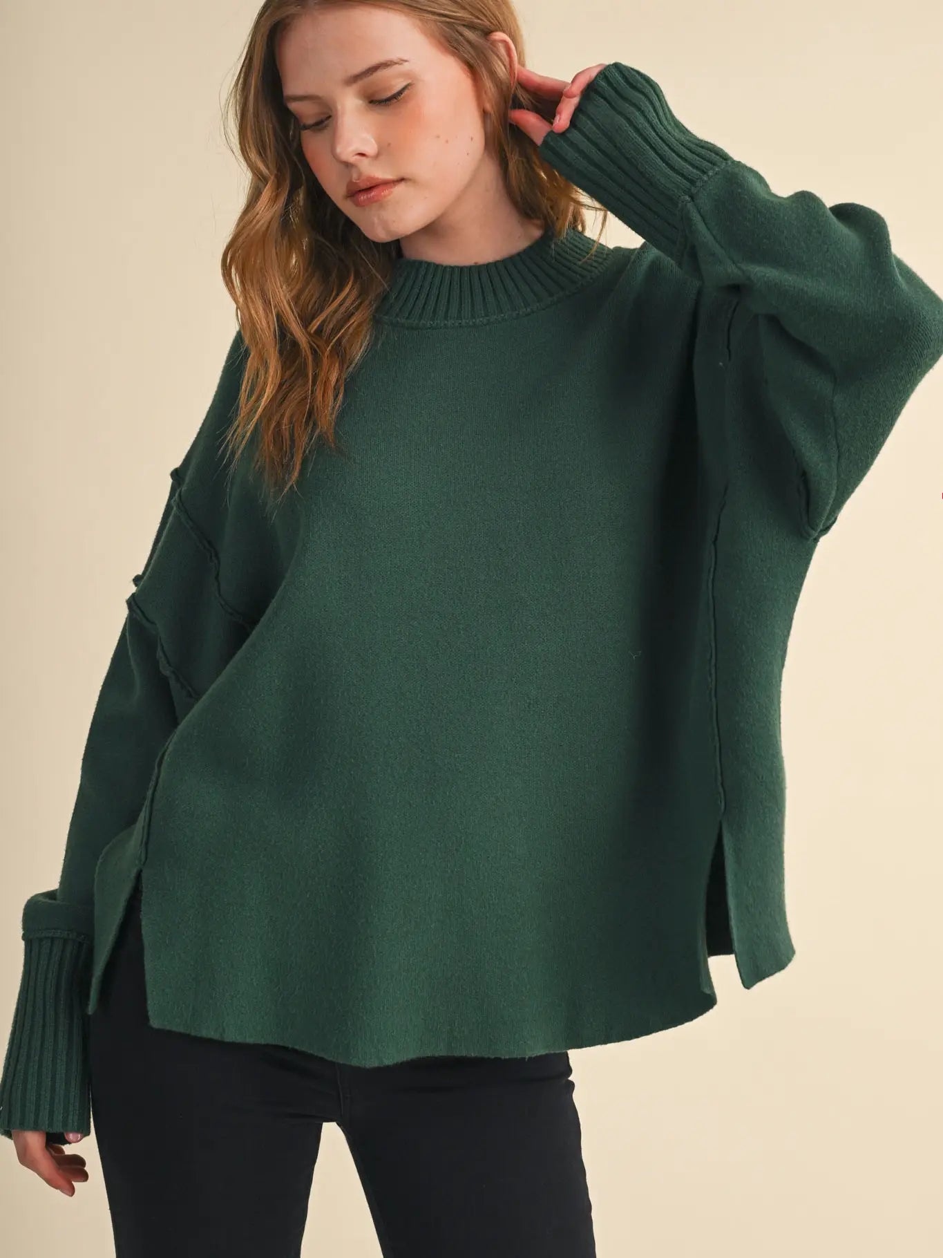 Drop Shoulder Long Sleeve Ribbed Sweater