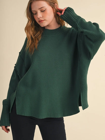 Drop Shoulder Long Sleeve Ribbed Sweater