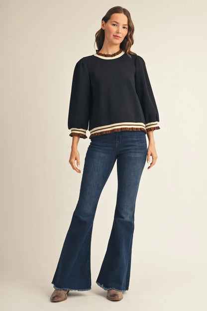 Solid Black with Color Rib Band Bindng Top